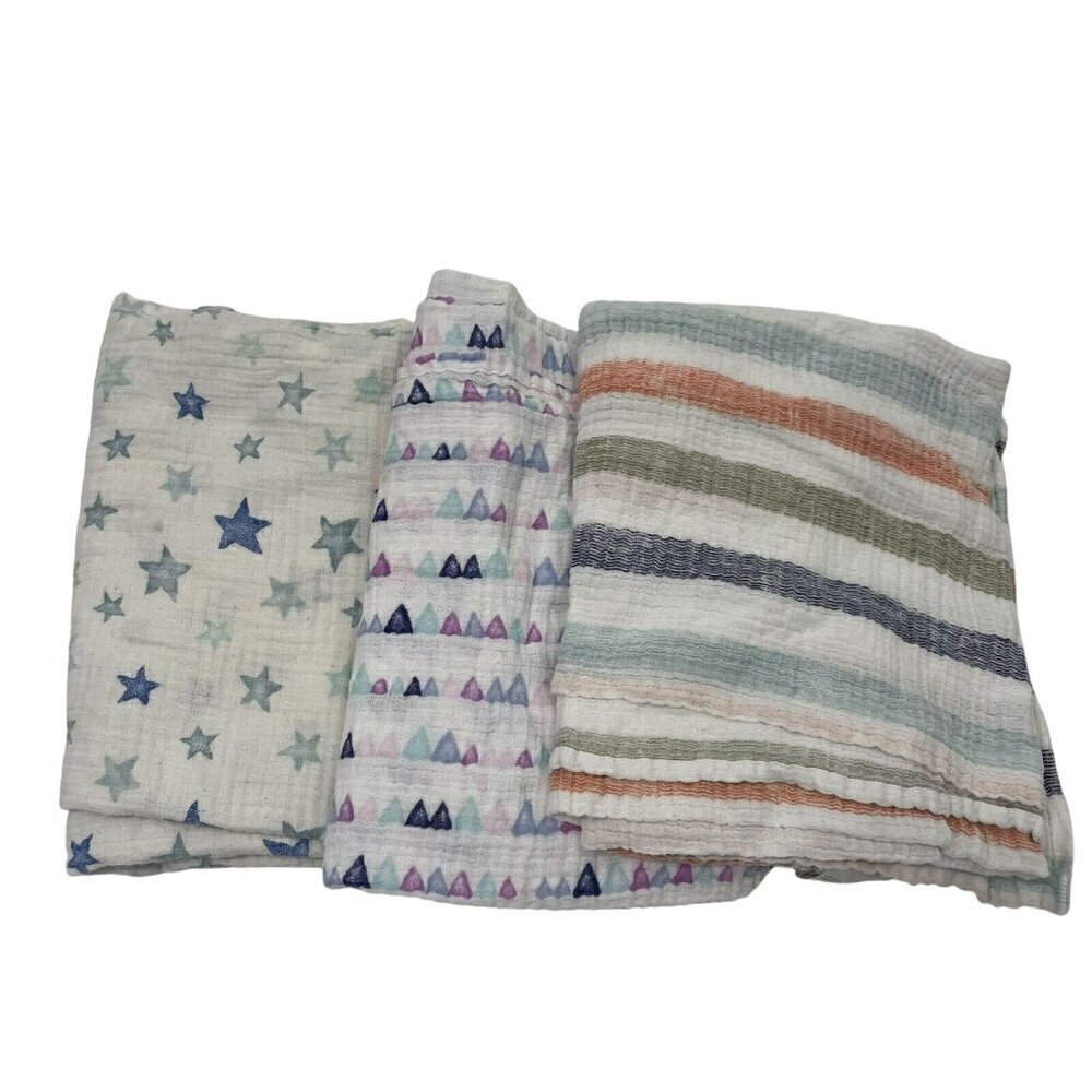 Aden + Anais Set of 3 Swaddle Blanket Muslin Baby Shower Bundle Unisex Boy Girl